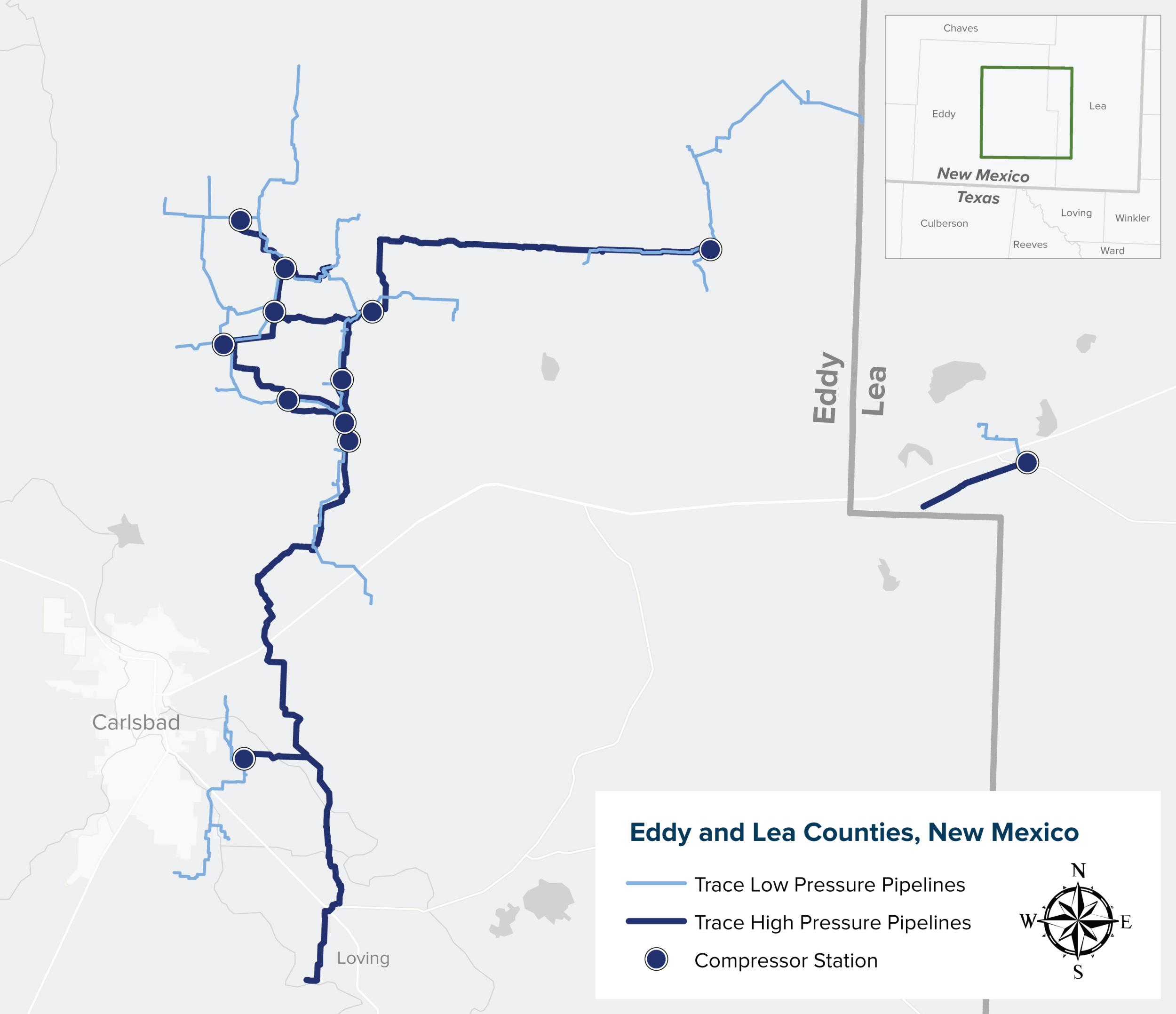 Map of Current Trace Midstream Operations