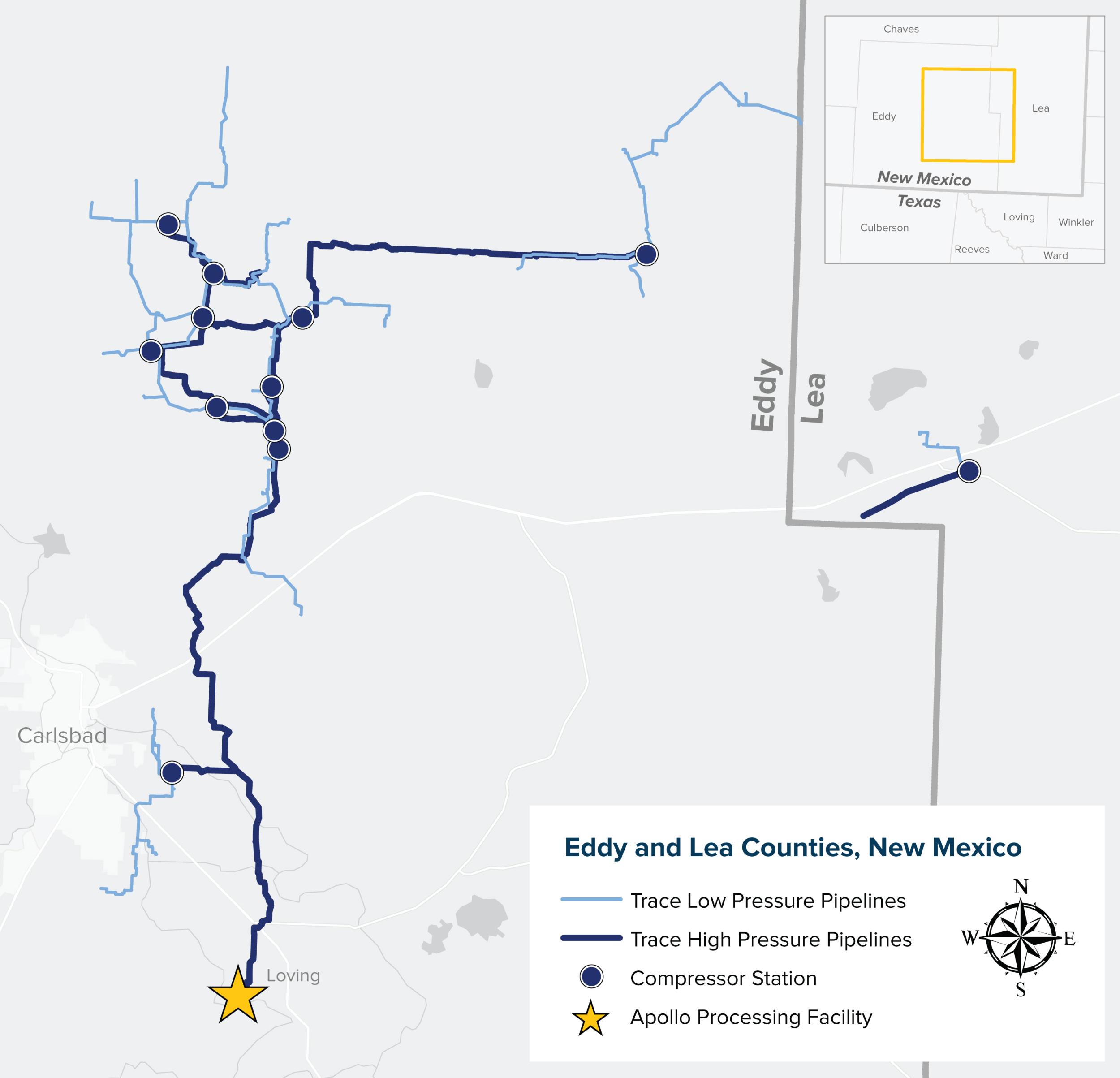 Map of Trace Midstream operations